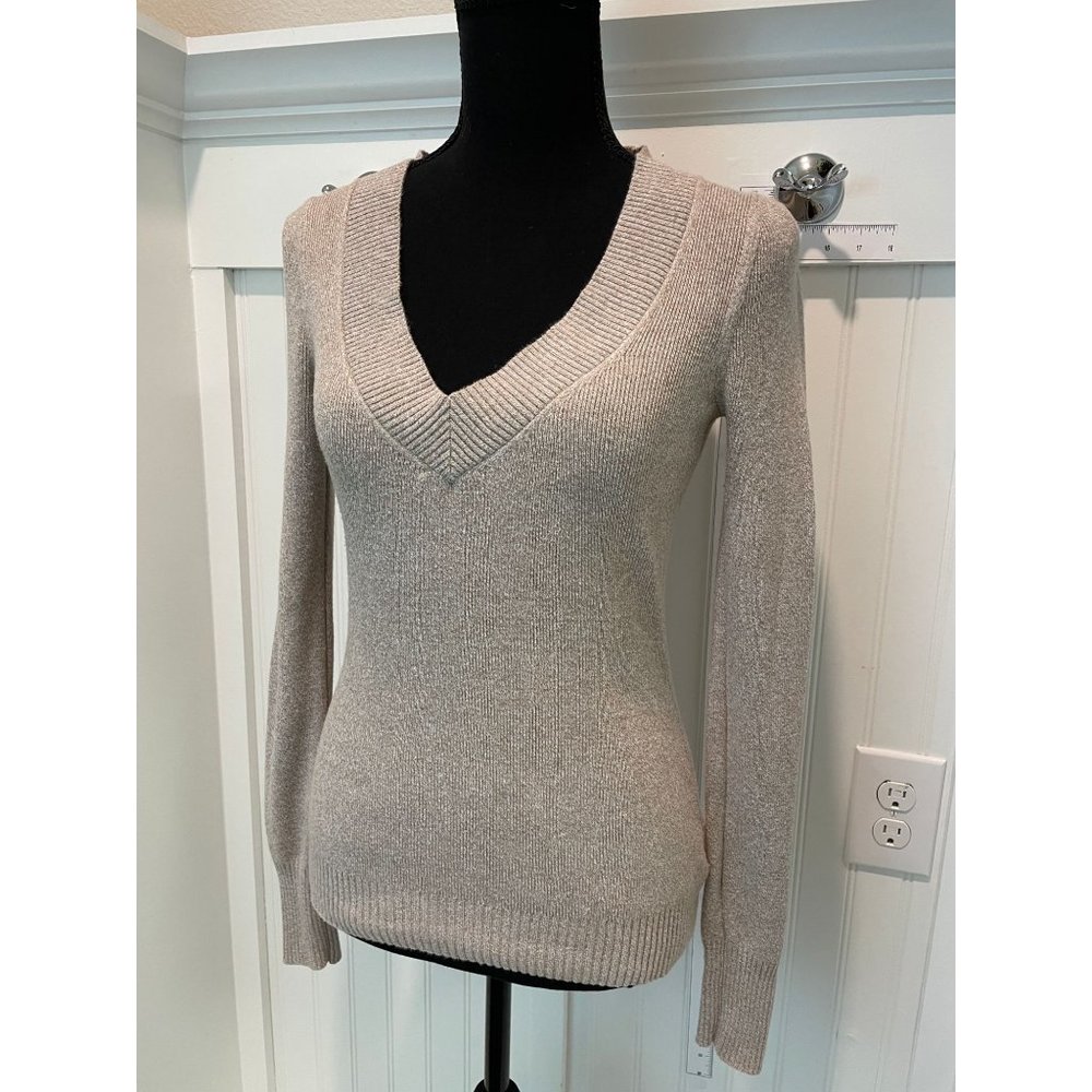 V Neck Ribbed Knit Lightweight Shirt Unlined Hip Sesame Sweater